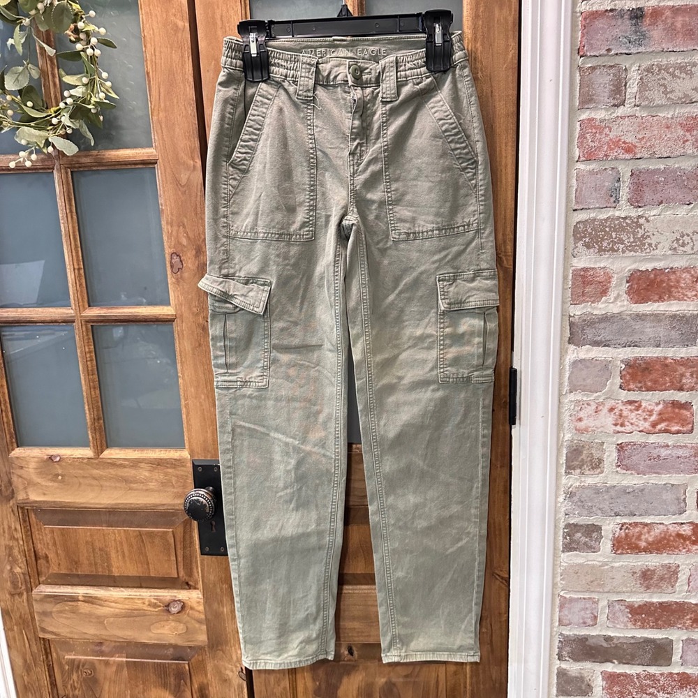 American Eagle‎ Cargo Pants Womens 0 Green Stretch Tapered Utility Khaki Olive